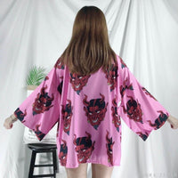 Thumbnail for Japanese-kimono-cardigan-demon-pink-color-back-view