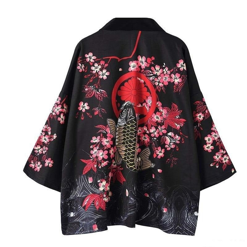 Japanese Tsunami Wave Koi Fish Women Kimono Robe Cardigan Beach Cover-Up  Cloak