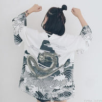 Thumbnail for Kimono-Cardigan-Black-Ink-Dragon-Back-View