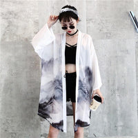Thumbnail for Front-View-Kimono-Cardigan-Black-Ink-Painting