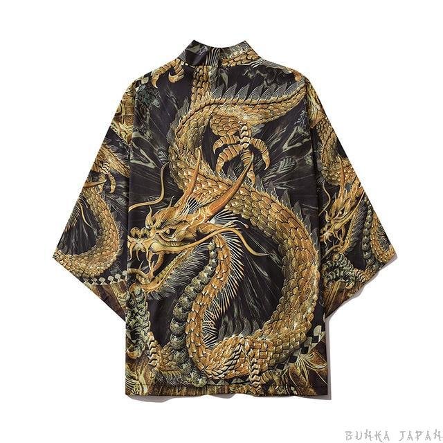 Kimono Cardigan Oriental Golden Dragon