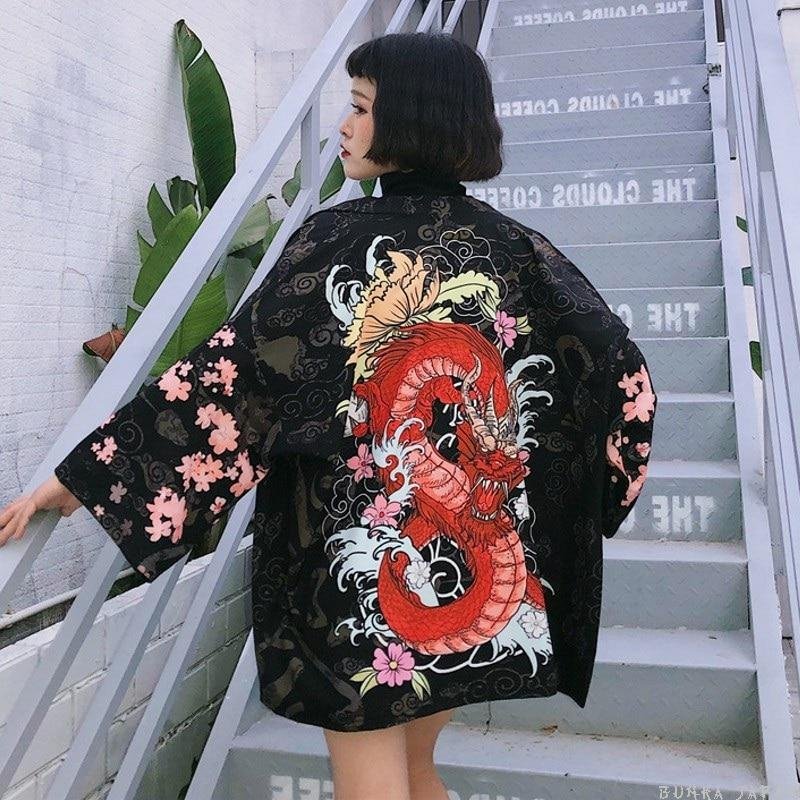 Kimono Cardigan Oriental Red Dragon