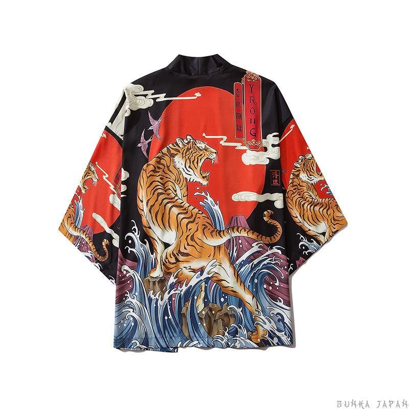 Kimono-Cardigan-With-Japanese-Tiger-Painting-Back-View
