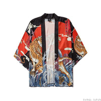 Thumbnail for Kimono-Cardigan-With-Japanese-Tiger-Painting-Front-View